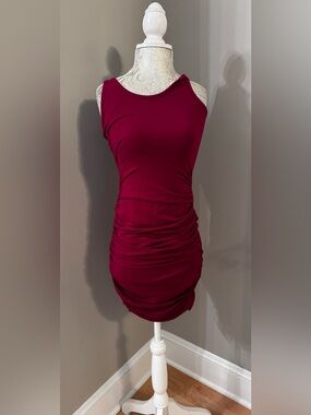 Express Ruched Bodycon Dress Magenta Pink Modal Cotton Spandex Stretch XS